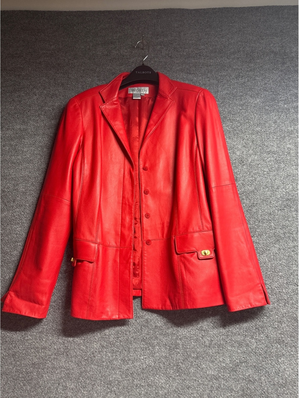 Worth Women's Red Genuine Leather Blazer Jacket Size 12